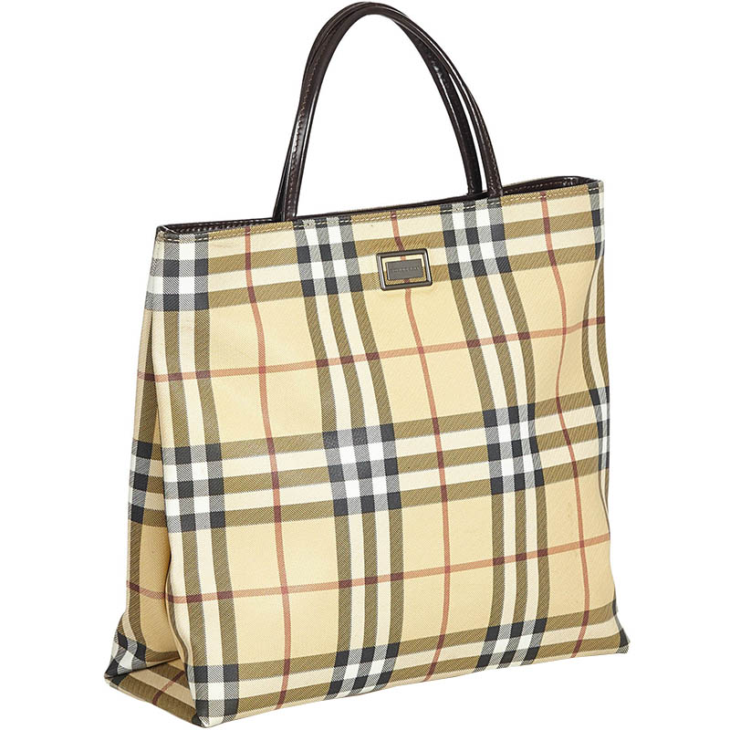 

Burberry Beige Plaid Canvas Tote Bag, Multicolor