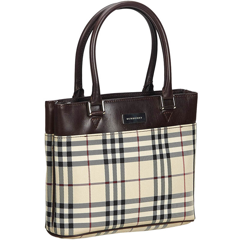 

Burberry Biege/Brown Plaid Coated Canvas Leather Everyday Bag, Beige