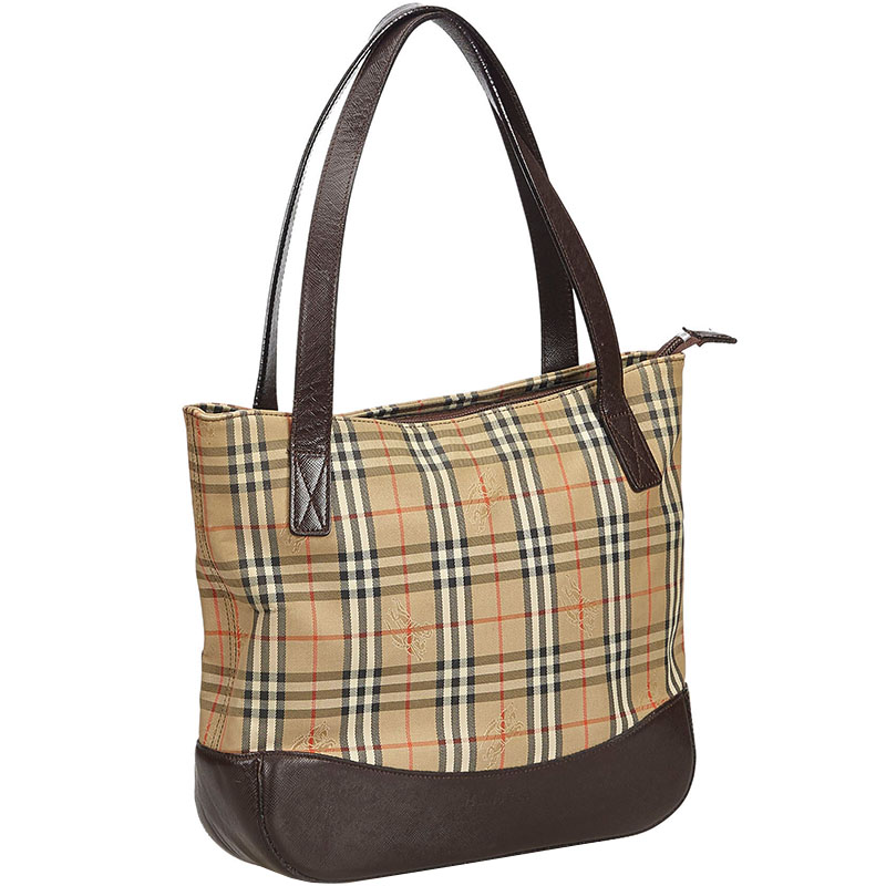 

Burberry Brown Plaid Coated Canvas Tote Bag