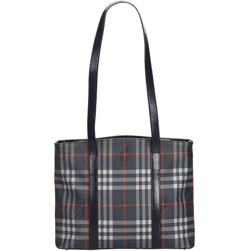 Burberry Gray Pvc Plaid Tote Bag