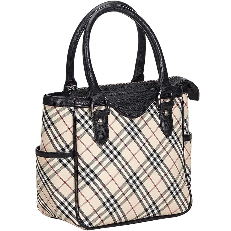 

Burberry Brown Plaid Jacquard Tote, Beige