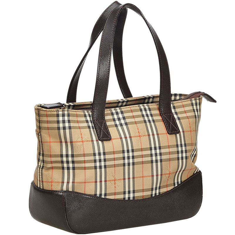 

Burberry Brown Plaid Canvas Tote, Multicolor