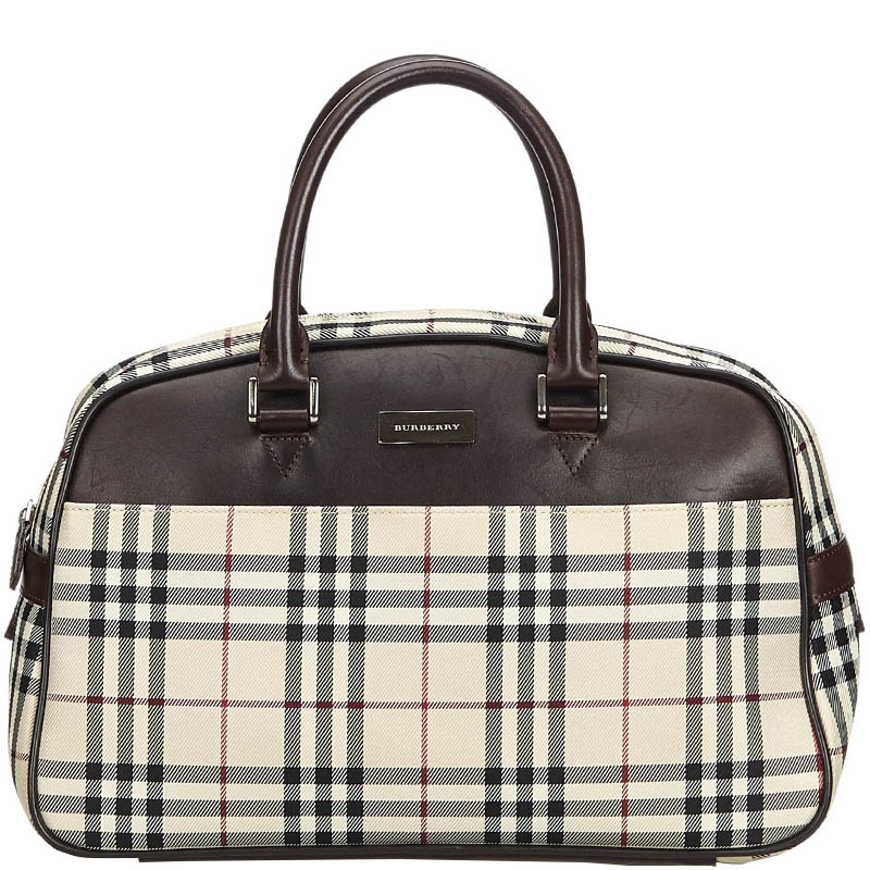 Pre Owned Burberry Brown Plaid Nylon Everyday Bag