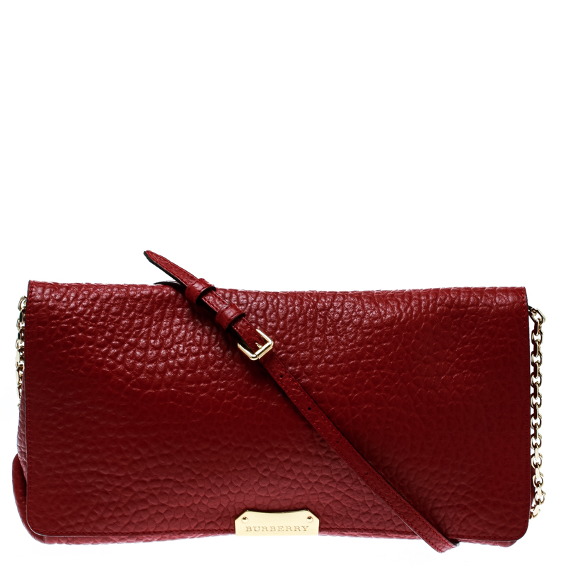 Pre Owned Burberry Red Grain Leather Mildenhall Shoulder Bag