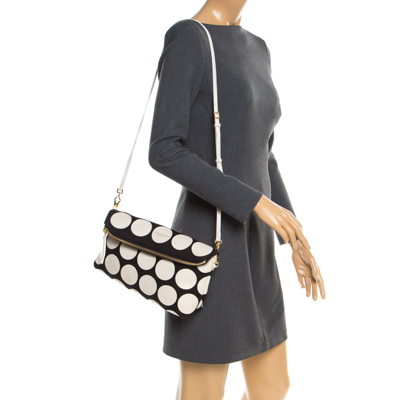

Burberry Black/White Canvas and Leather Foldover Crossbody Bag