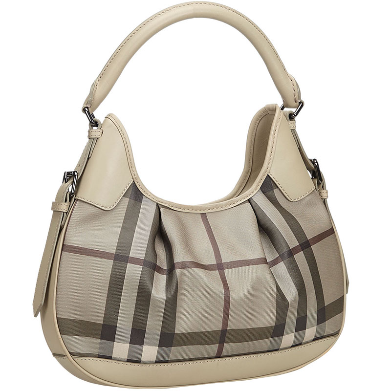 

Burberry Brown PVC Plaid Brooklyn Hobo Bag, Beige