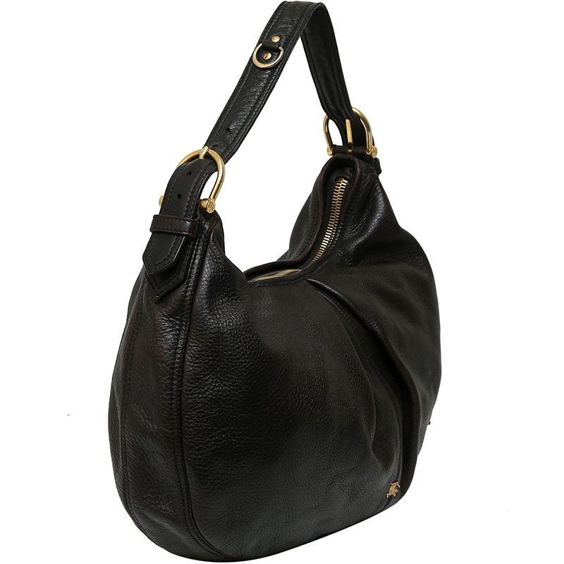 

Burberry Dark Brown Pebbled Leather  Malika Hobo