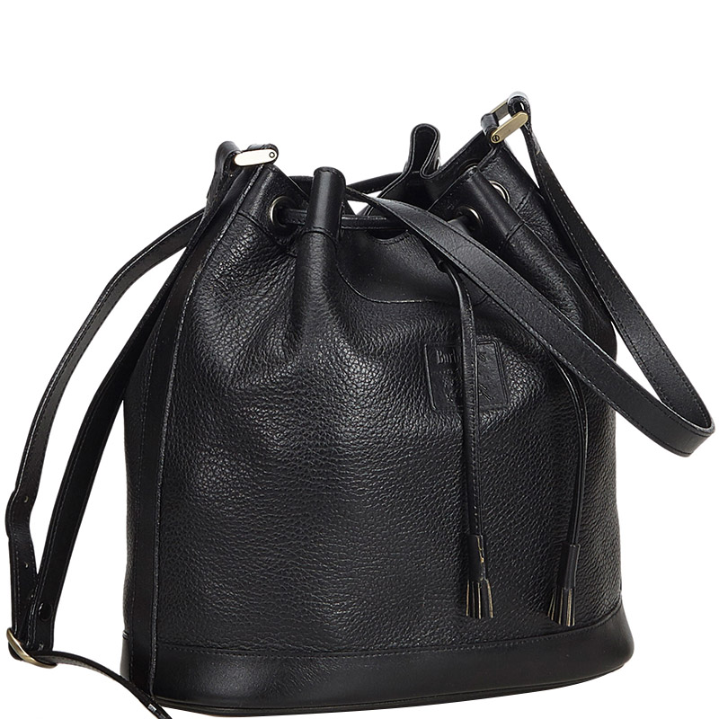 Burberry Black Leather Bucket Hobo Bag