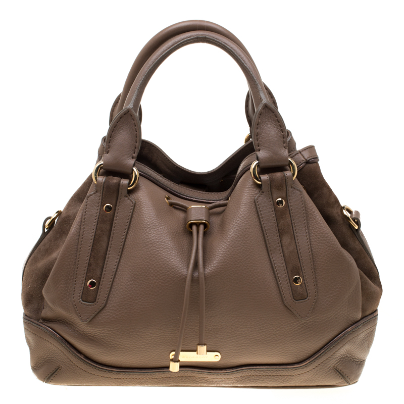 Pre Owned Burberry Brown Leather Medium Earlsburn Top Handle Bag