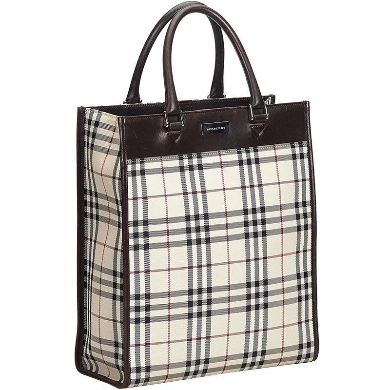 

Burberry Brown Plaid Nylon Tote Bag, Beige