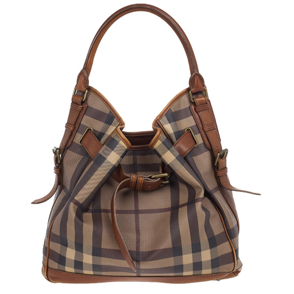 Pre Owned Burberry Brown Medium Smoked Check Hobo