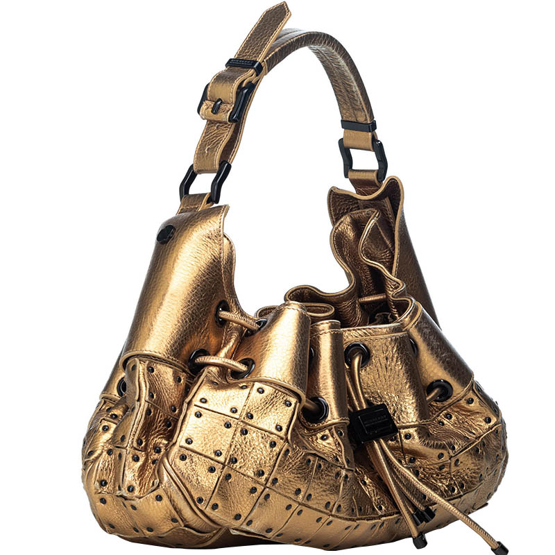 

Burberry Metallic Gold Leather Warrior Hobo Bag