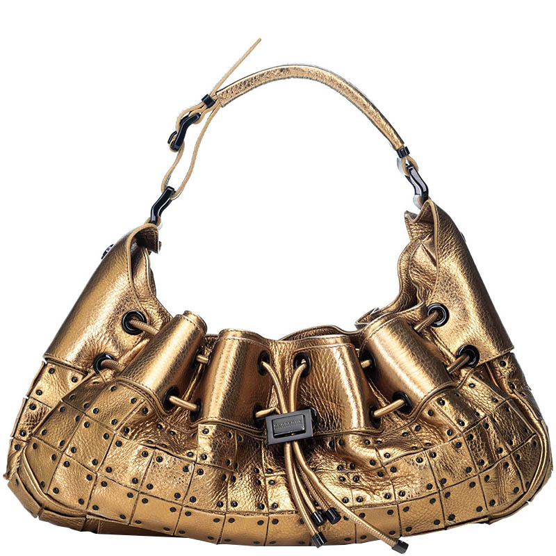 Burberry Metallic Gold Leather Warrior Hobo Bag
