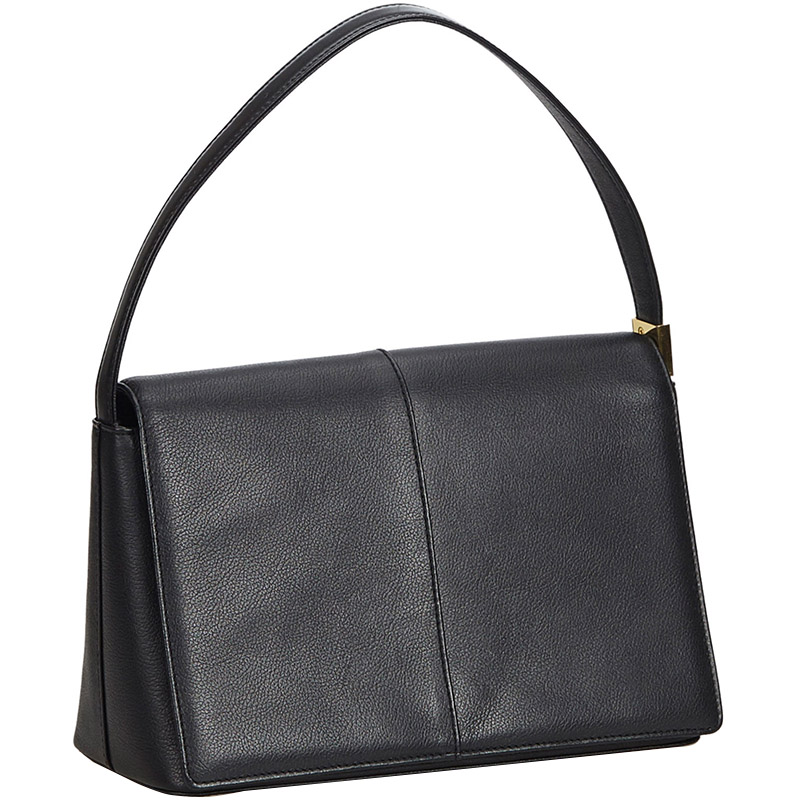 

Burberry Black Leather Front Flap Top Handle Bag