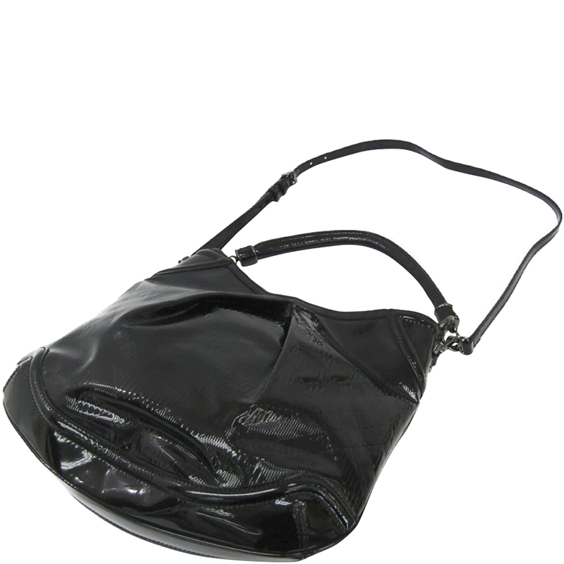 

Burberry Black Nova Check Patent Leather Medium Craigwell Hobo