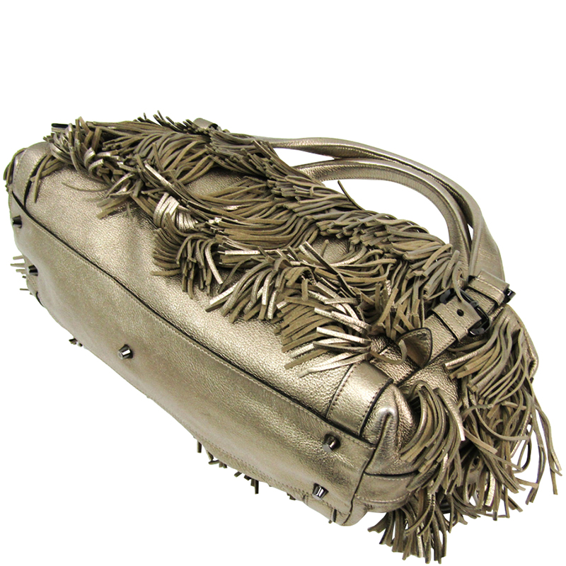 

Burberry Metallic Beige Leather Fringe Shoulder Bag