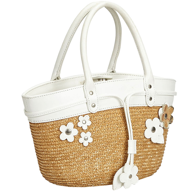 

Burberry White/Beige Woven Straw and Leather Everyday Bag, Multicolor