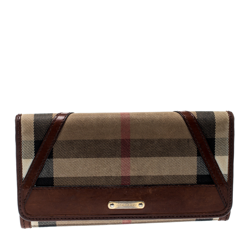 burberry house check and leather continental wallet