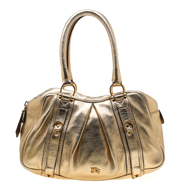Burberry Gold Metallic Leather Ashbury Satchel Burberry The Luxury Closet