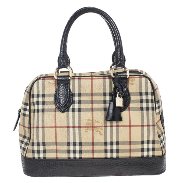 مملوكة مسبقًا Burberry Haymarket Check Coated Canvas Medium Bowling Bag