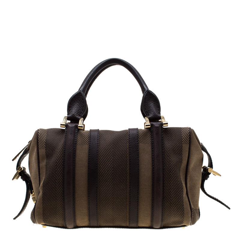 مملوكة مسبقًا Burberry Khaki Green/Brown Canvas and Leather Satchel