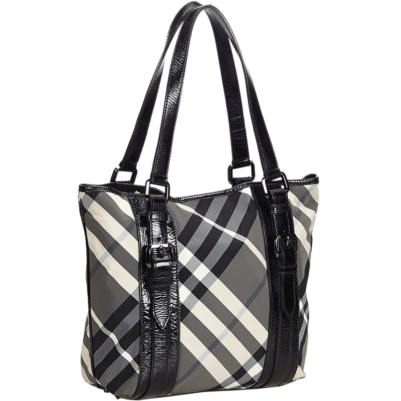 

Burberry Black Beat Check Nylon Victoria Tote, Multicolor