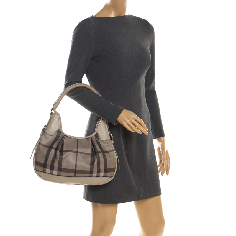 

Burberry Grey Nova Check PVC and Leather Small Brooklyn Hobo