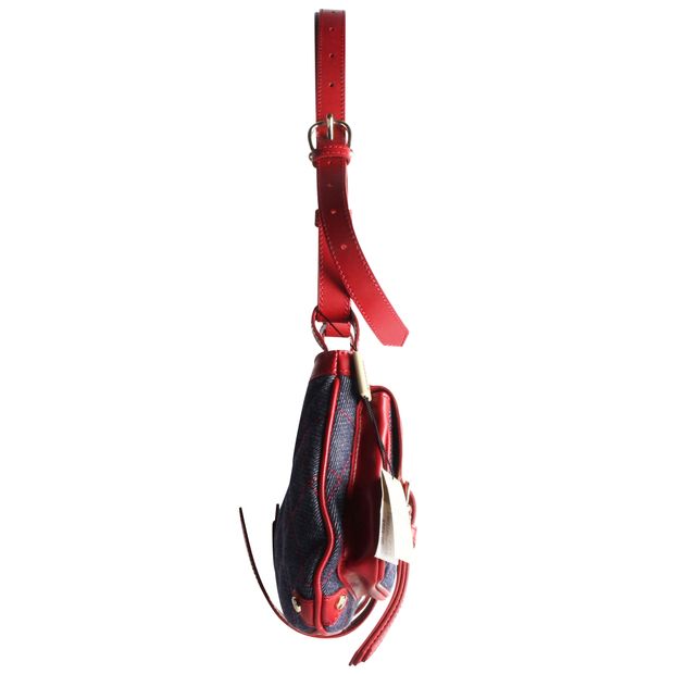 

Burberry Blue/Red Denim And Leather Shoulder Bag