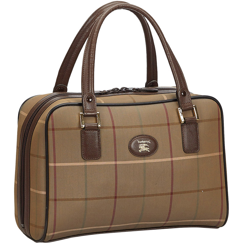 

Burberry Brown Plaid Canvas and Leather Top Handle Bag