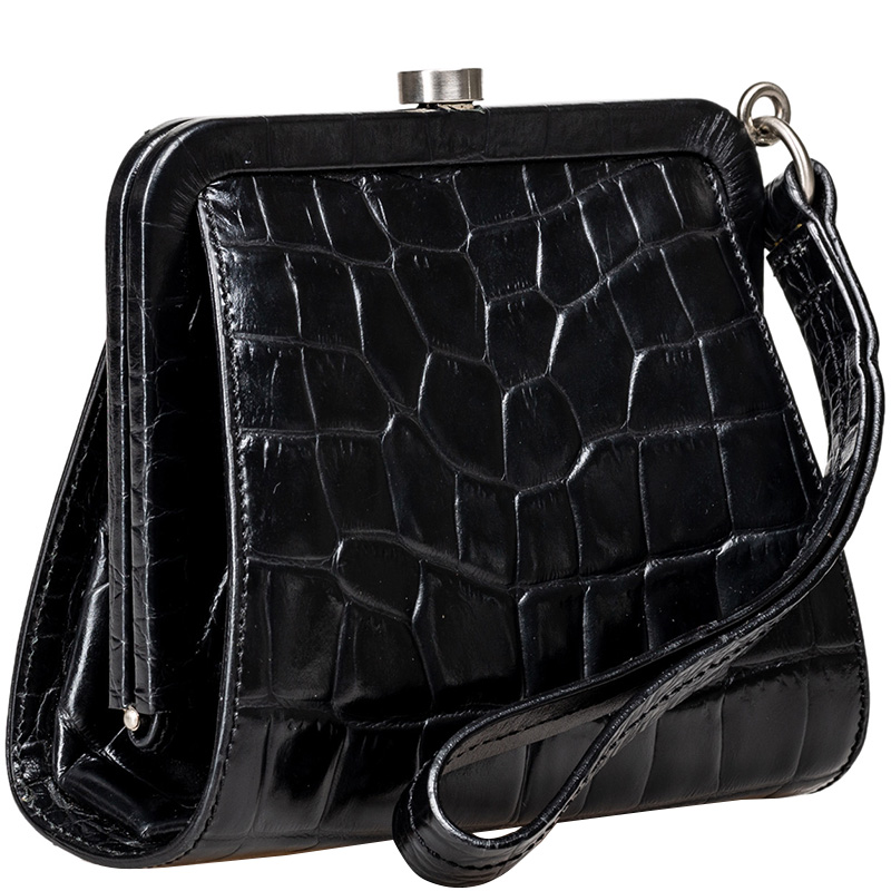 

Burberry Black Embossed Leather Clutch Bag