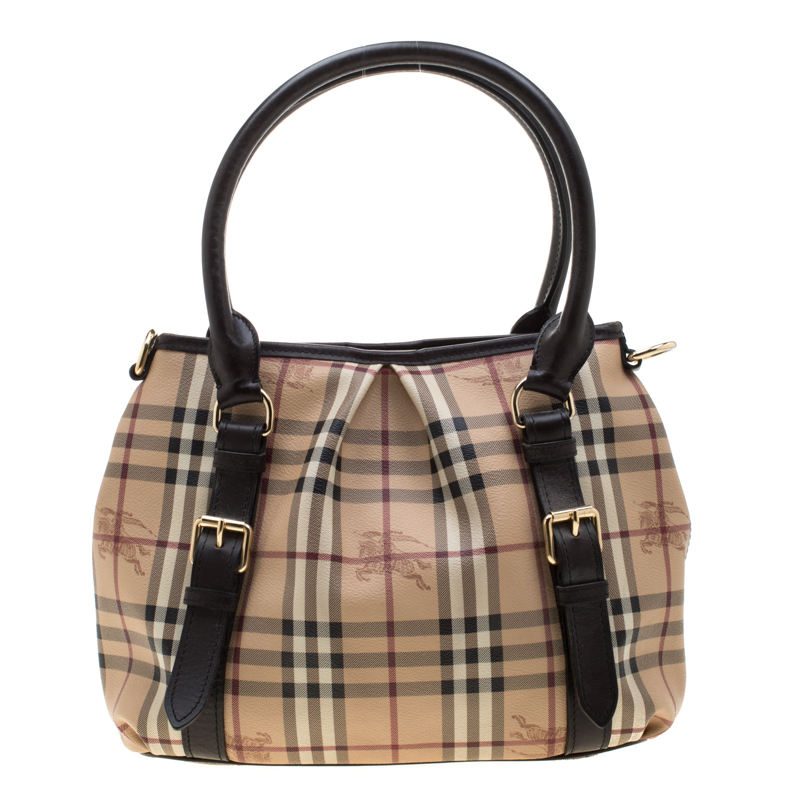 Pre Owned Burberry Beige/Brown Haymarket Check Coated Canvas Small Northfield Tote