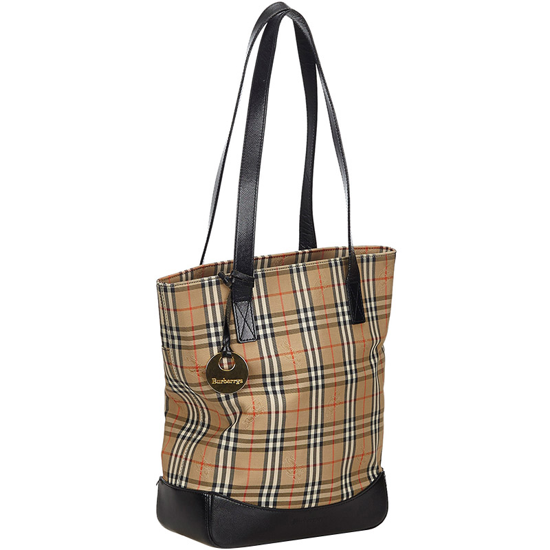 

Burberry Brown/Beige Haymarket Check Canvas Tote Bag