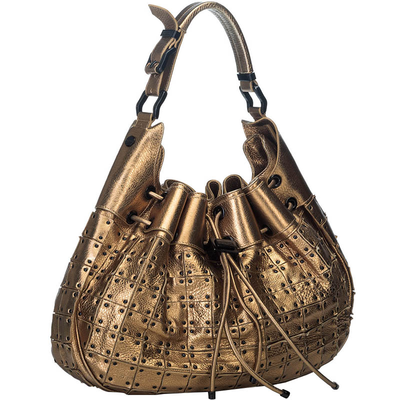 

Burberry Metallic Gold Leather Studded Prorsum Warrior Hobo Bag