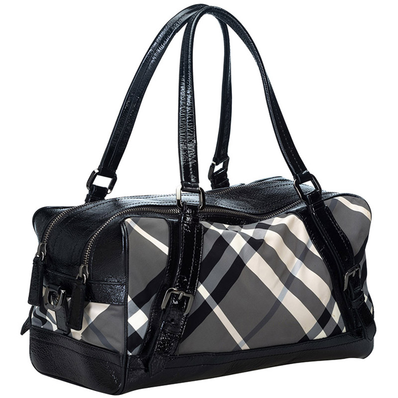 

Burberry Black/White Beat Check Canvas Satchel