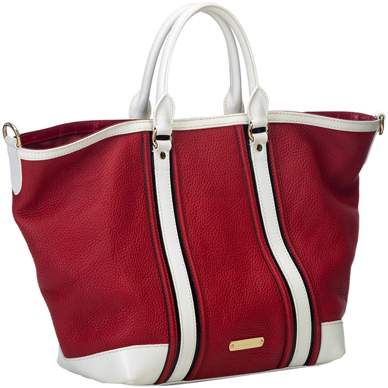 

Burberry Red/White Leather Jameson Tote