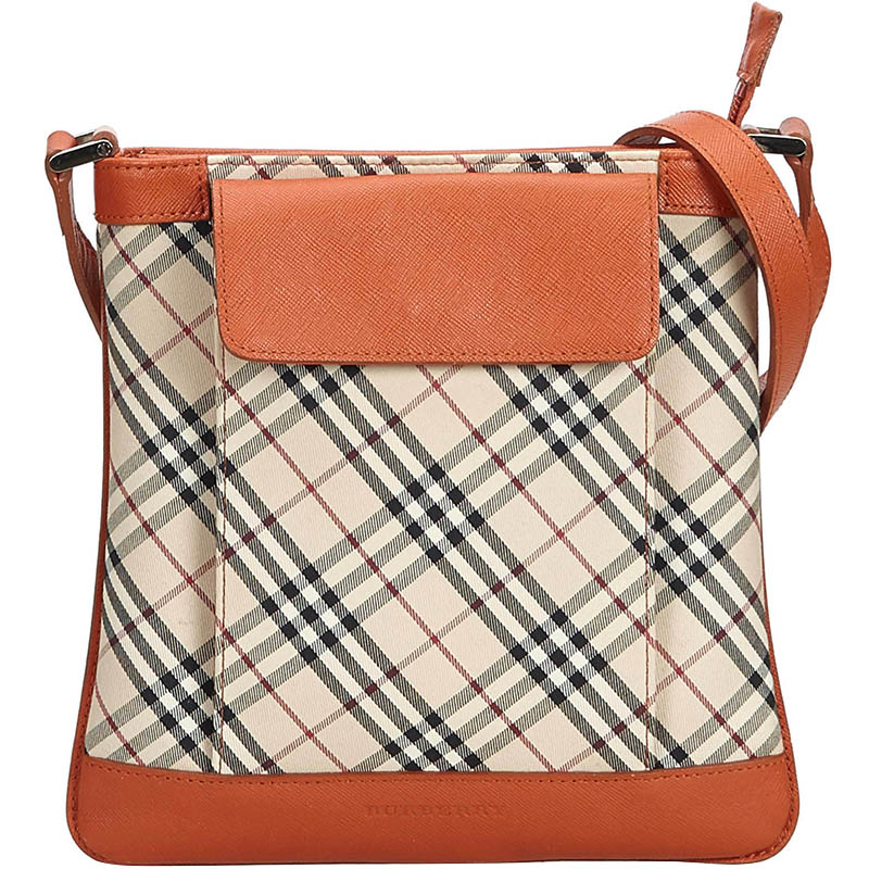 Burberry Brown/Beige Leather Plaid Jacquard Crossbody Bag Burberry | TLC