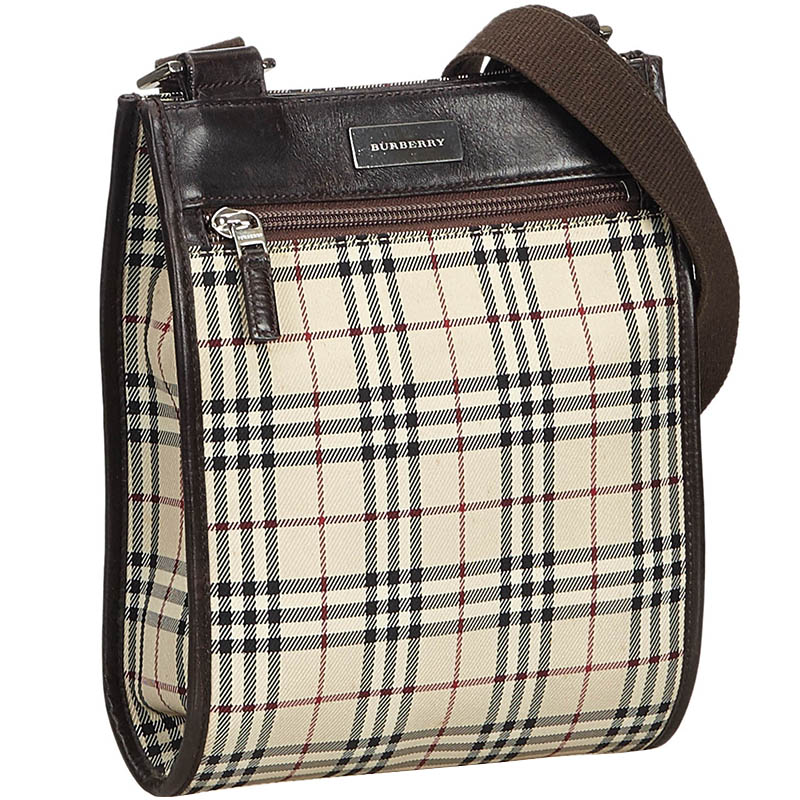 

Burberry Beige/Brown Plaid Coated Canvas Crossbody Bag