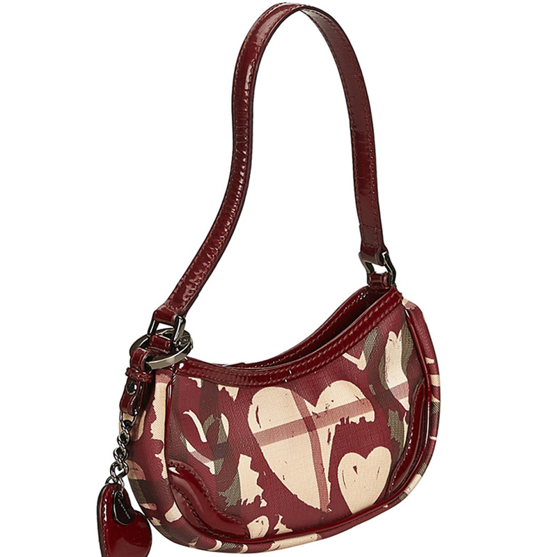 

Burberry Red Canvas Heart Nova Check Baguette