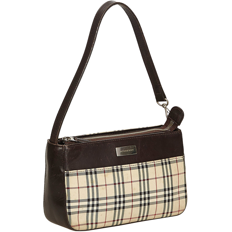 

Burberry Beige/Brown Nova Plaid Coated Canvas Baguette
