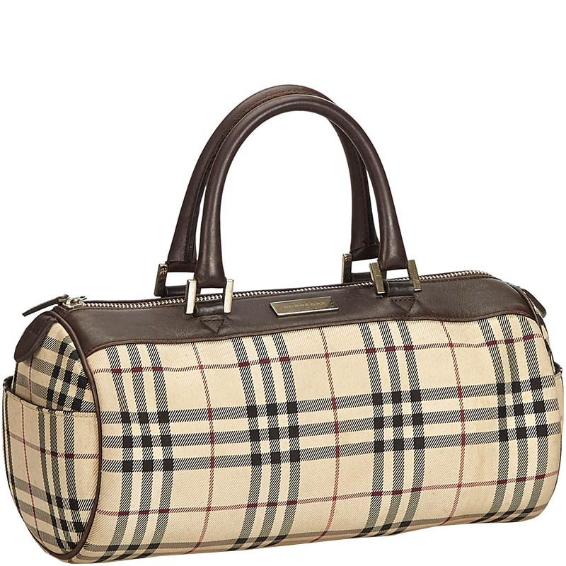 

Burberry Brown/Beige Plaid Coated Canvas Boston Bag