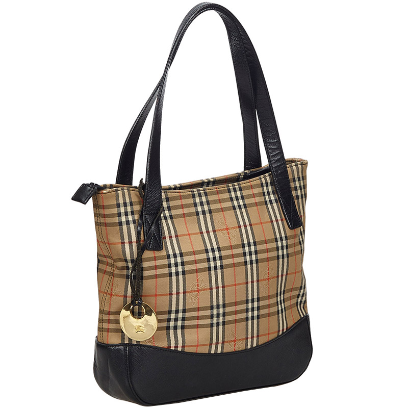 

Burberry Brown/Beige Canvas Leather Haymarket Check Tote Bag
