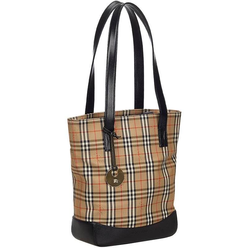 

Burberry Brown/Beige Haymarket Check Canvas Tote Bag