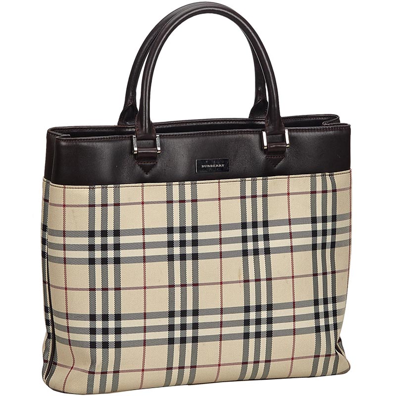 

Burberry Brown/Beige House Check Canvas Tote Bag