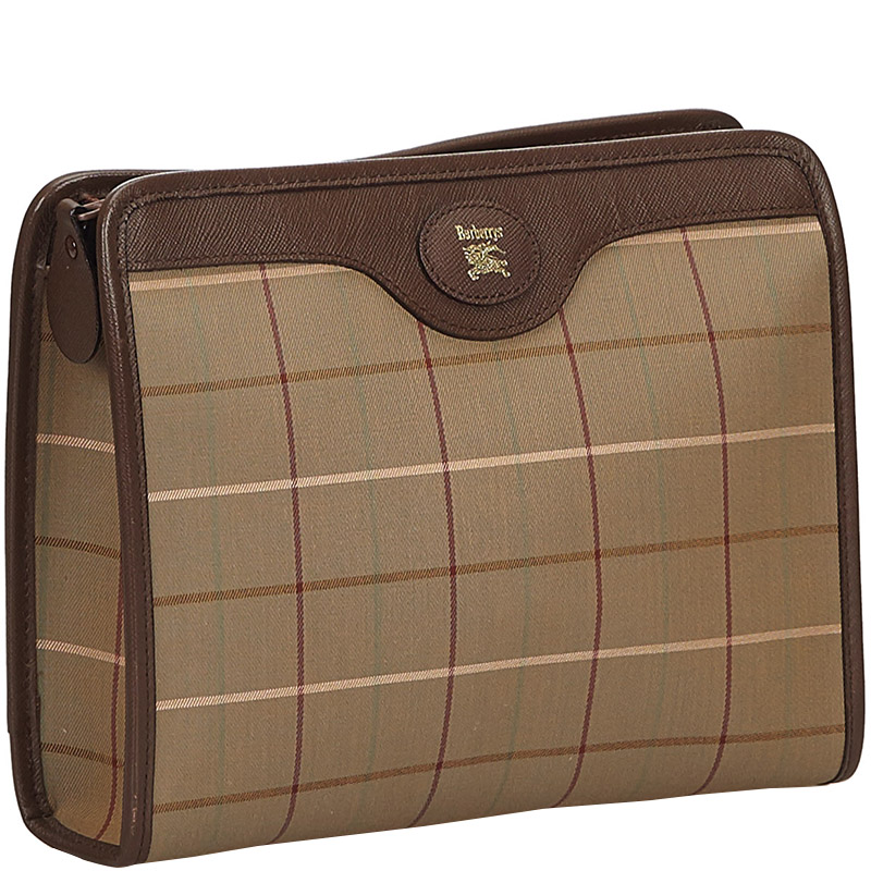 

Burberry Brown Plaid Canvas Clutch Bag