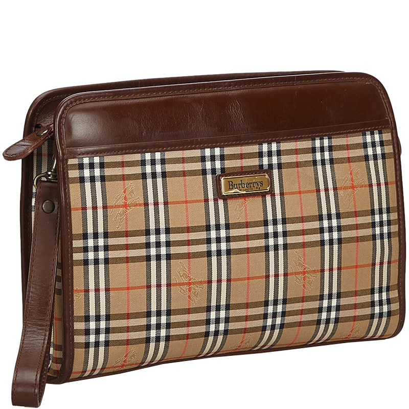 

Burberry Light Brown Haymarket Check Canvas Clutch Bag