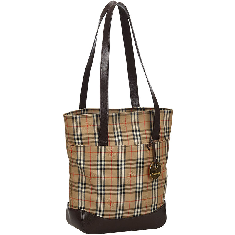 

Burberry Brown/Beige Haymarket Check Canvas Tote Bag