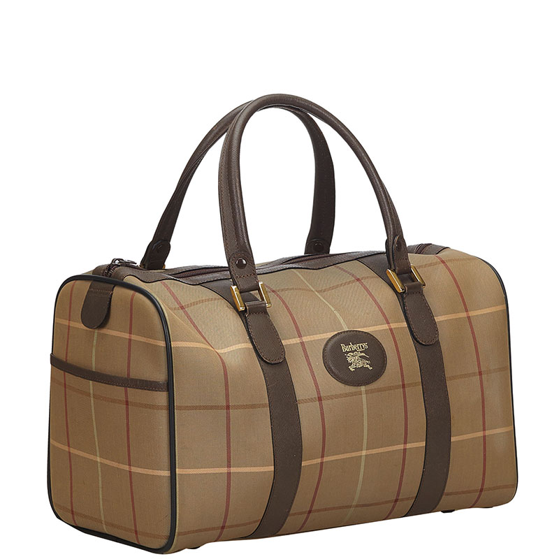 

Burberry Light Brown Plaid Canvas Duffle Bag