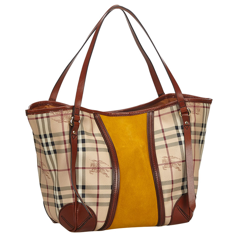 

Burberry Brown/Yellow Haymarket Check Canvas/Suede Canterbury Tote