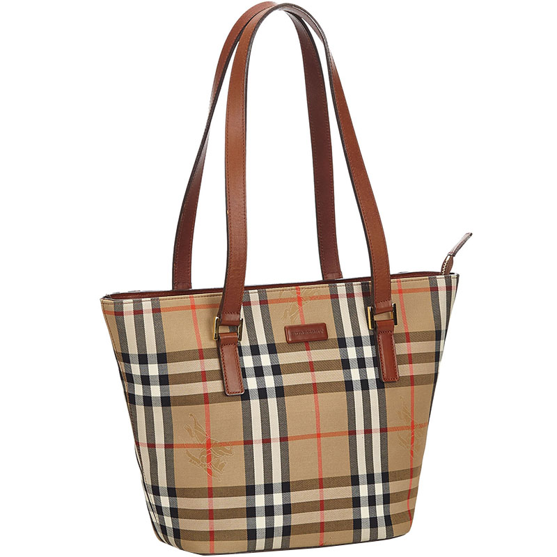 

Burberry Brown/Beige Haymarket Check Canvas Tote Bag