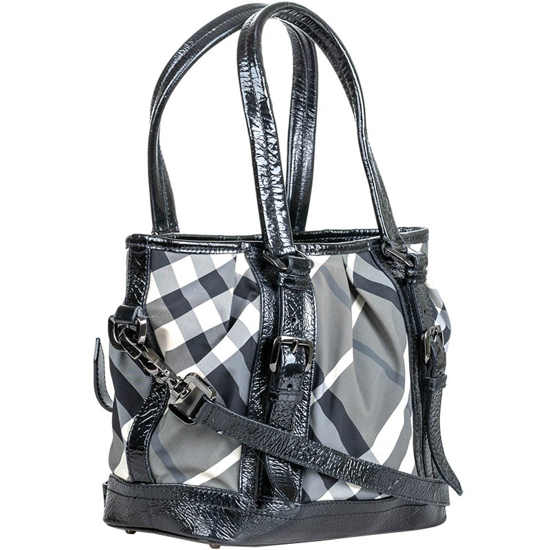 

Burberry Black/White Beat Check Lowry Canvas Satchel